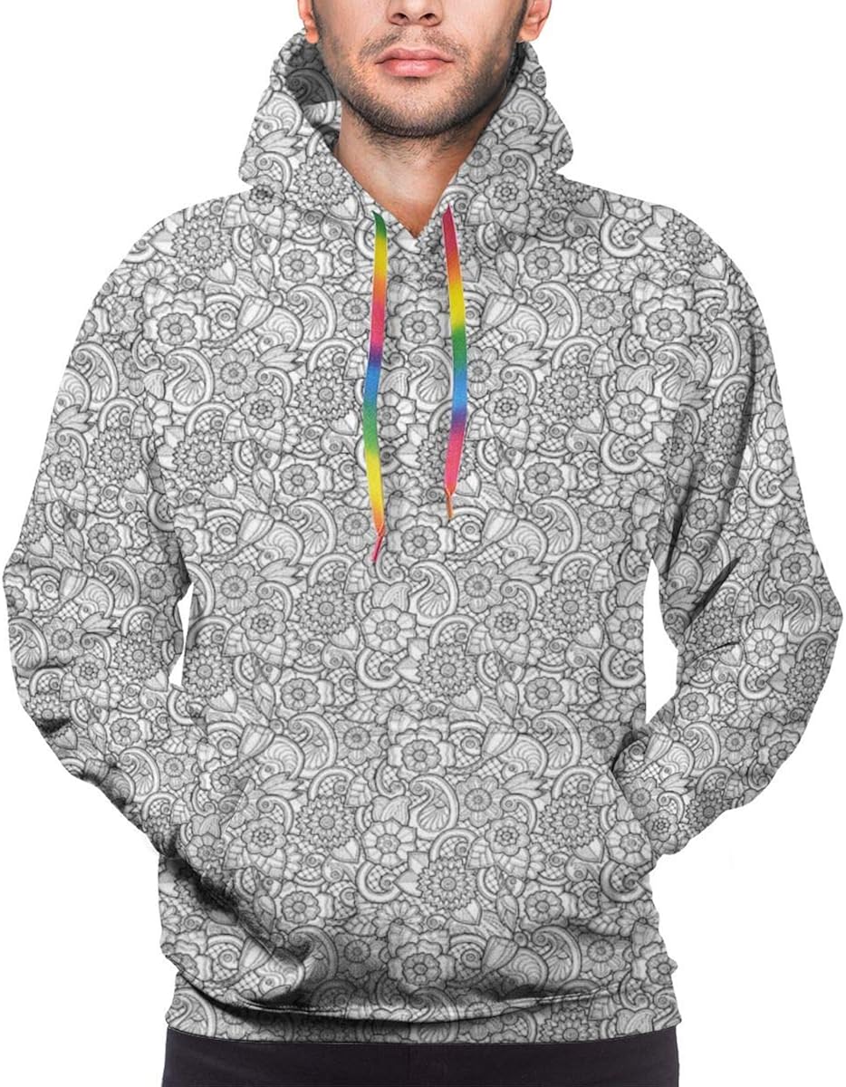Men's Hoodies Sweatershirt,Paisley Design with Sketch Style Flowers