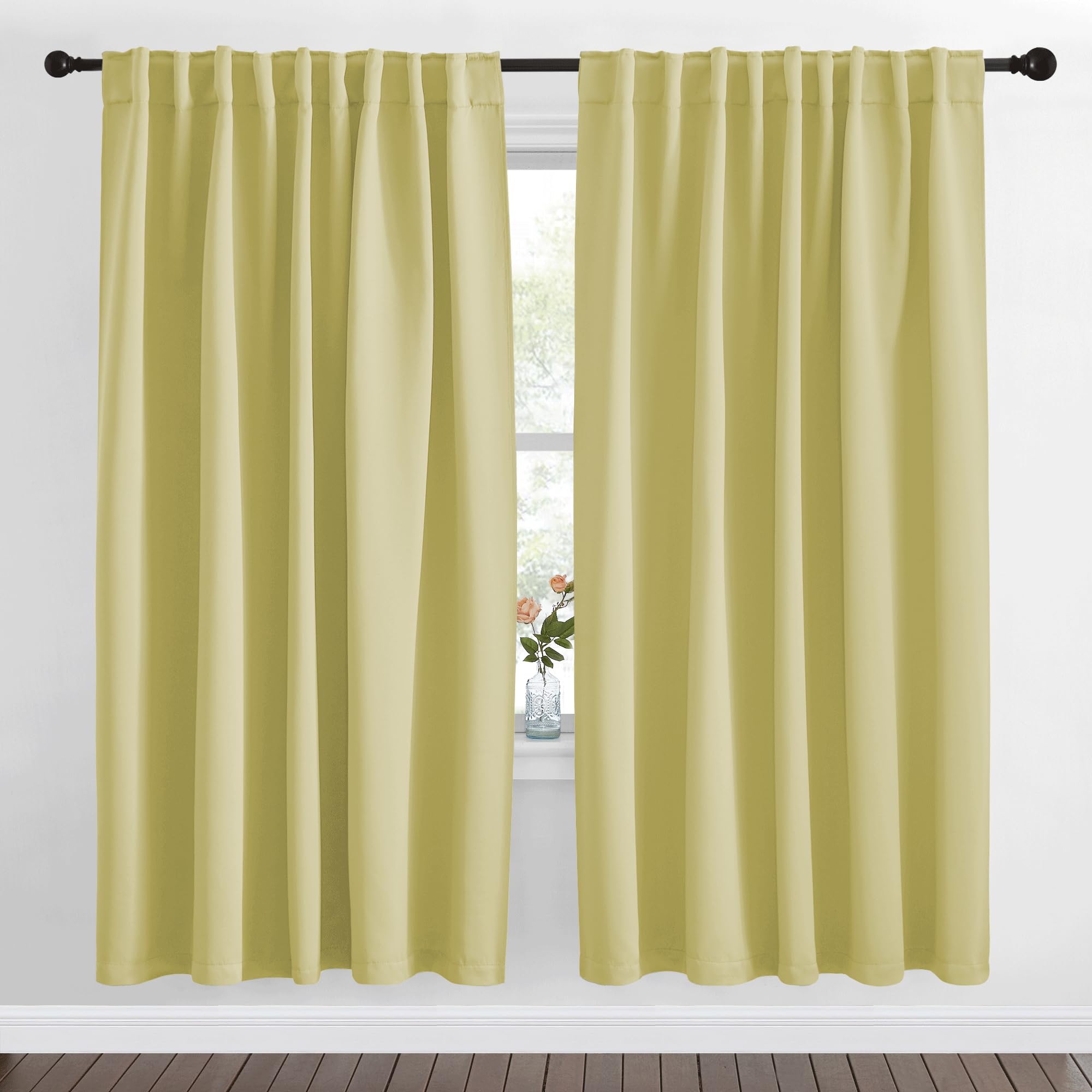 NICETOWN Living Room Blackout Draperies Curtains - (Paler Yellow Color) W70 x L72, 2 Panels, Home Decoration Window Blackout Drape Panels for Patio Door Image