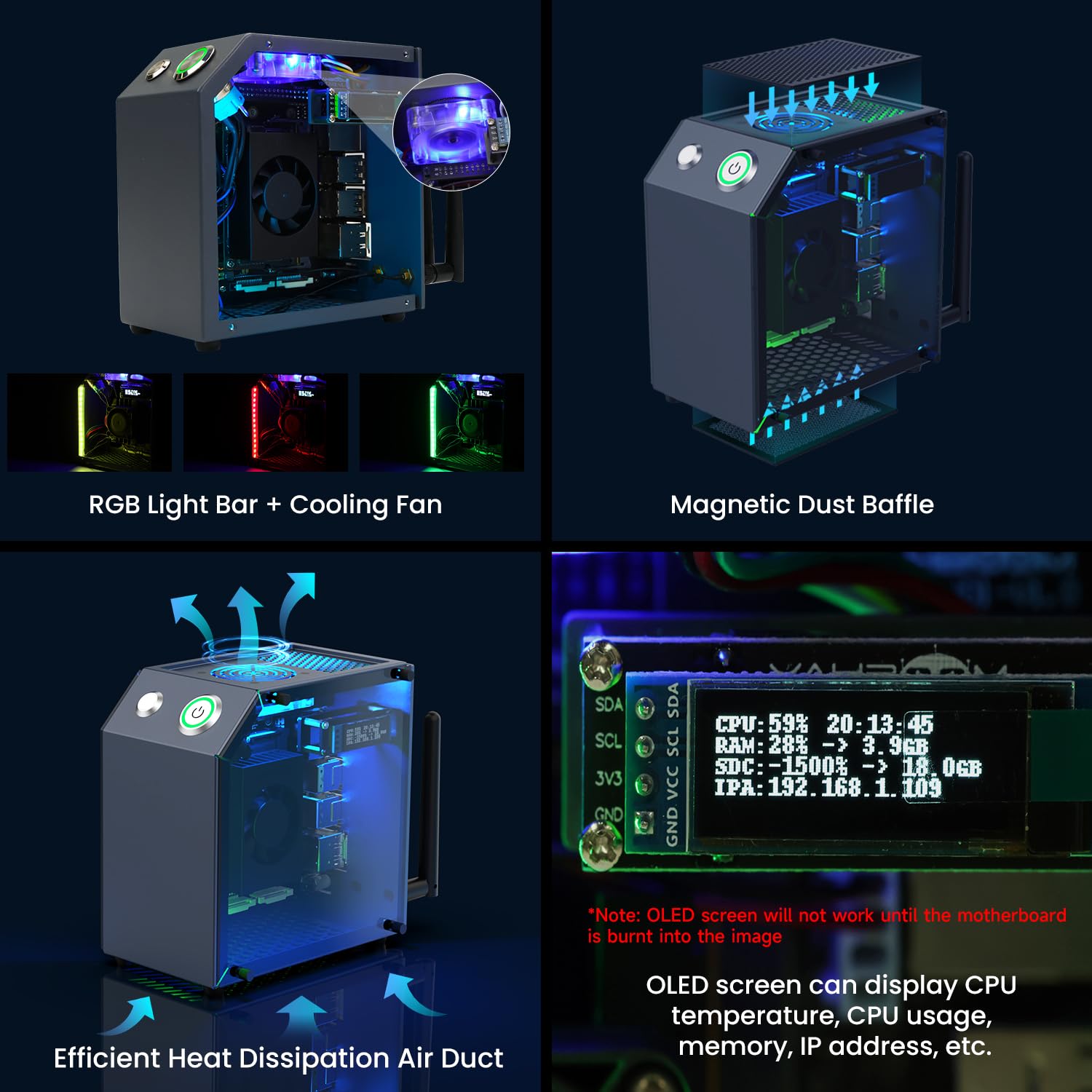 Yahboom Jetson Case for Jetson Nano Orin Nano Orin NX Super Heat Metal Mini Protect Case with Cooling Fan Antenna RGB Light(OLED Needs Program Drive)