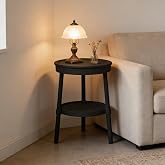 Small Side Table 2 Layer Plant Stand Indoor Plastic Round Drink Table Black Modern Corner Plant Stand Modern Tall End Tables Living Room Home Decor Gifts for Men Women