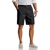 COOFANDY Men's Casual Shorts Pleated Front 9" Linen Textured Dress Shorts