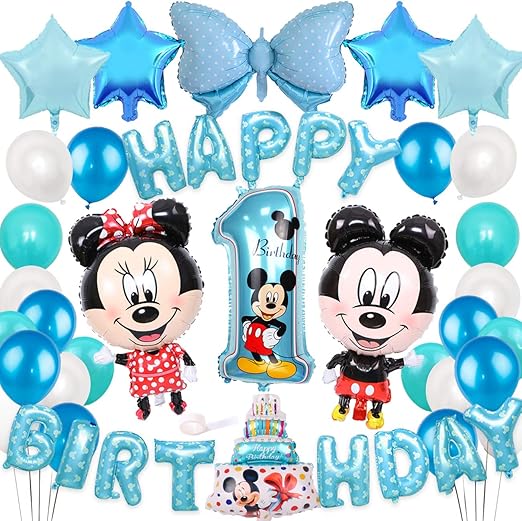 １歳誕生日飾り 可愛いミッキーミニー ブルー ディズニー Happy Birthdayバルーン スターアルミ ラテックスバルーン 男の子 子供 100日 半歳 1歳 誕生日パーティー飾り イベント飾り 部屋装飾 風船 バルーン おもちゃ Amazon