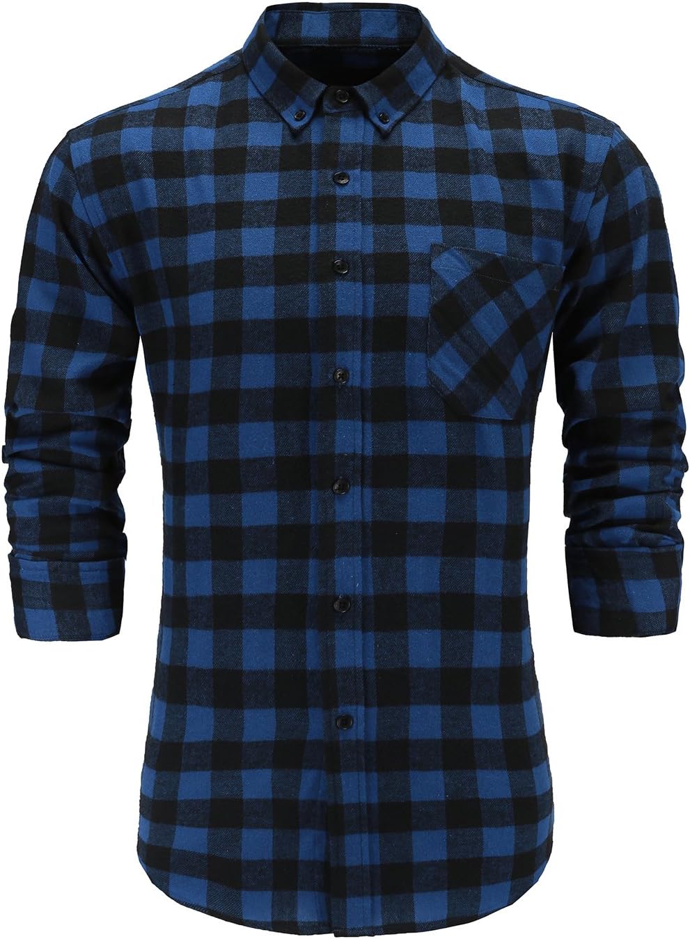KateSui Men's Slim-Fit Long-Sleeve Button-Down Flannel Plaid Shirt Small Black Blue