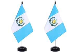 JBSJBS Guatemala Desk Flag 12" Solid Pole Deluxe Set Guatemalan Flags Banner Mini Small Guatemala Office Table Flags with Black Stand Base Desktop Decorations(2Pack)