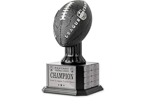 TrophySmack Perpetual Fantasy Football Trophy - Customizable Championship Trophy Award Winner | Free Engraving up to 16 Years Past Winners, 15 Inch Tall (Black)
