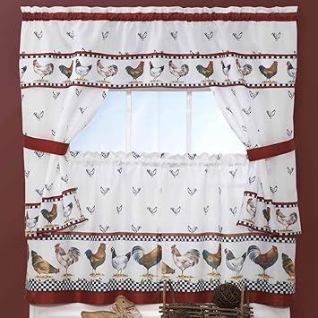Amazon Com 3 Piece Red White Rooster Kitchen Tiers Valance Set 57