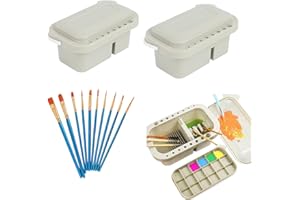 12 Piece Set(2 Buckets +10 Pens) Multi-Use Paint Brush Basin,Plastic Watercolor Paint Brush Washer,Cleaner and Holder,18 Pale