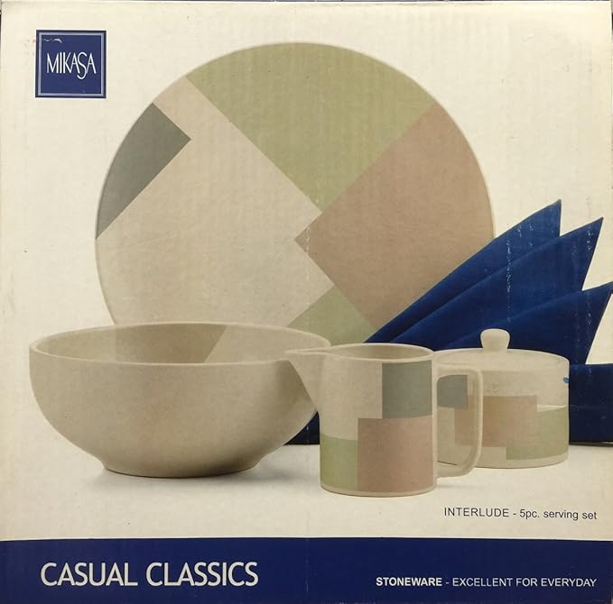 Mikasa Stoneware 5 Piece Serving Set, Platter, Bowl, Creamer Serveware