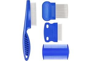 Pet Flea Combs,4Pcs Stainless Steel Dog Cat Lice Combs with Round Teeth,Durable Fine Tooth Pet Tear Stain Remover Grooming To