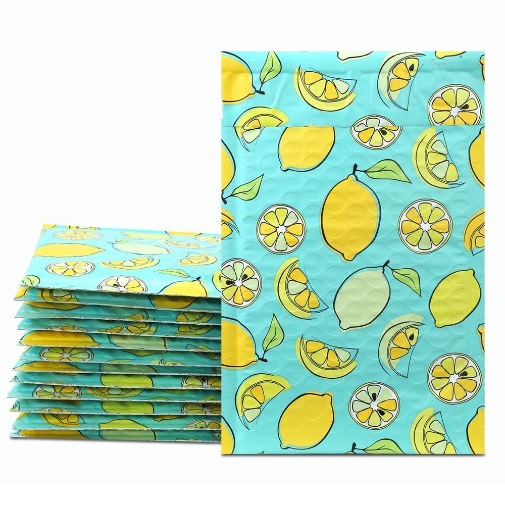 UCGOU 4x8 Inch 50pcs Lemon Designer Poly Bubble Mailers Padded Envelopes Boutique Custom Bags