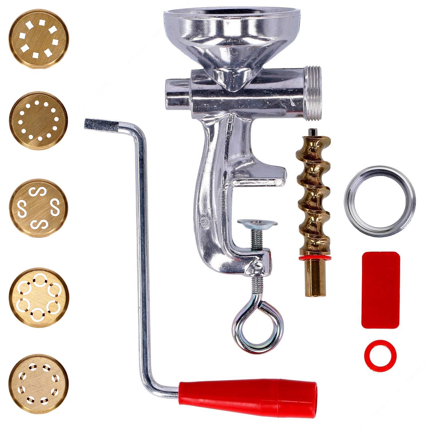 Tagliapasta.com Pasta Press | Pasta Making Machine for Fresh Pasta | with Stainless Steel Safe Ring and 5 Brass Plates for Spaghetti, Maccheroni, Bucatini, Caserecce and Chitarra | Made in Italy