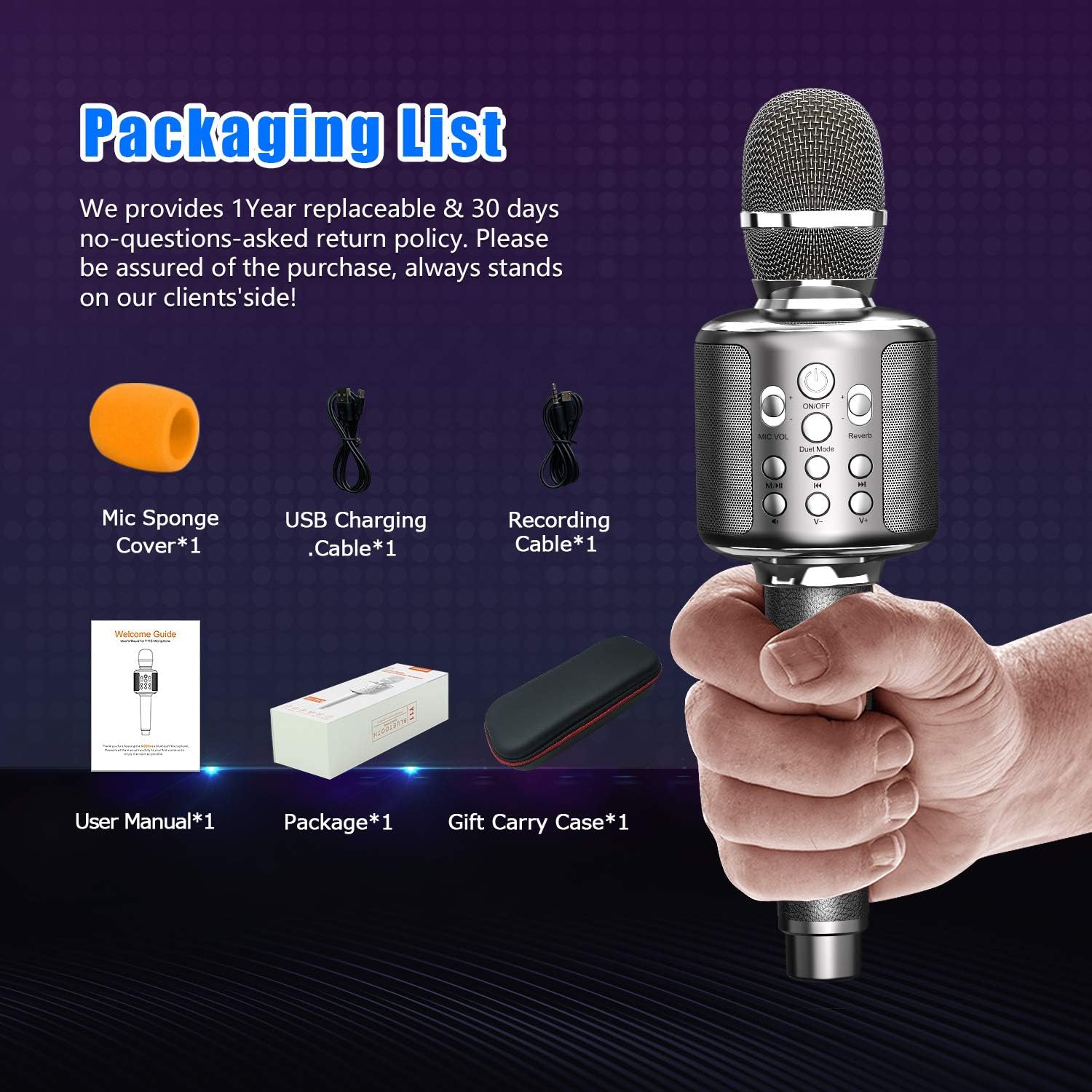 Karaoke Microphone Wireless Singing Machine with Bluetooth Speaker for Cell Phone/PC, Portable Handheld Mic Speaker Support Reverb/Duet: Musical Instruments