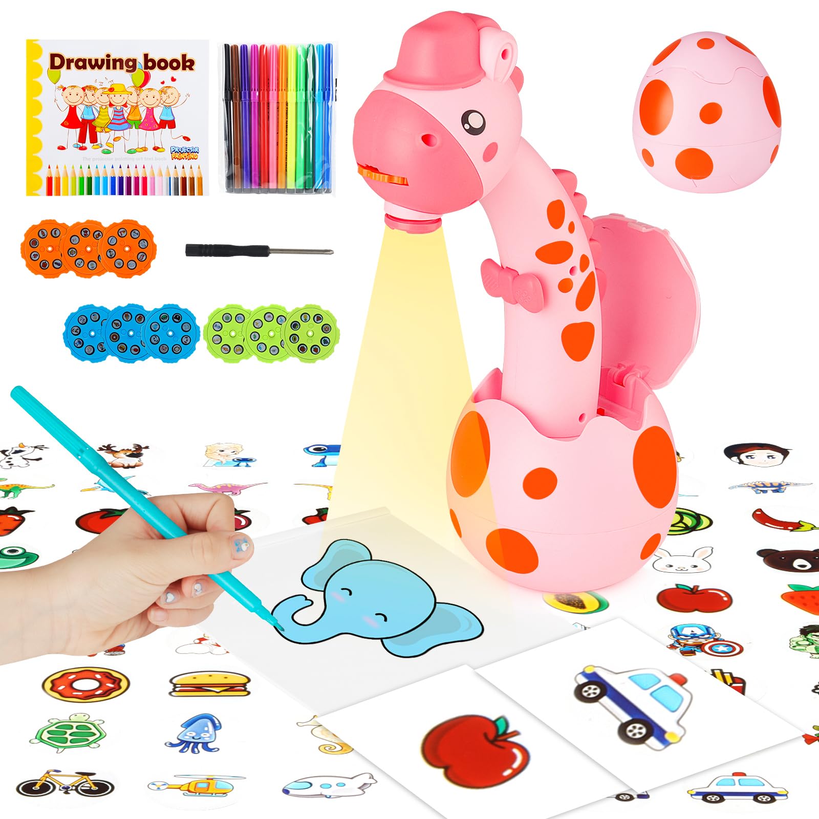 KETIEE Drawing Projector for Children, Painting Board, Magic Board, Projector Track and Draw Toy, Children's Drawing Board, Drawing Play Set, Birthday Gifts for Girls, Boys, 3, 4, 5, 6 Years Old (Pink