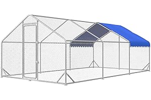SINO LUBAN Large Metal Chicken Coop Run for 30 Chickens, Chicken Runs for Yard with Waterproof & Anti-UV Cover, Chicken Pens Outdoor with Top Galvanized Walk-in Poultry Cage for Outdoor, Spire-roofed
