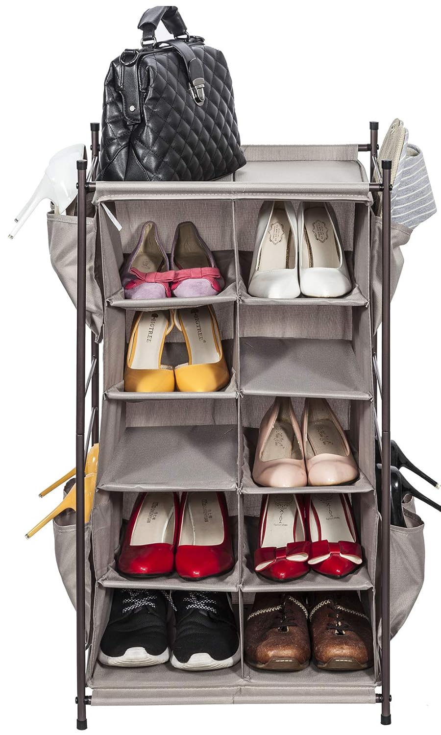 free standing shoe rack on Free Standing Storage Rack With Top Space Stm1309000020 Storage Maniac 5 Tier 10 Compartment Cubby Shoe Rack Organizer With 8 Side Pockets