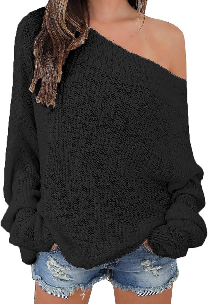 Womens Off Shoulder Pullover Knit Jumper Batwing Sleeve Oversized Loose Fit Sex Casual Sweater