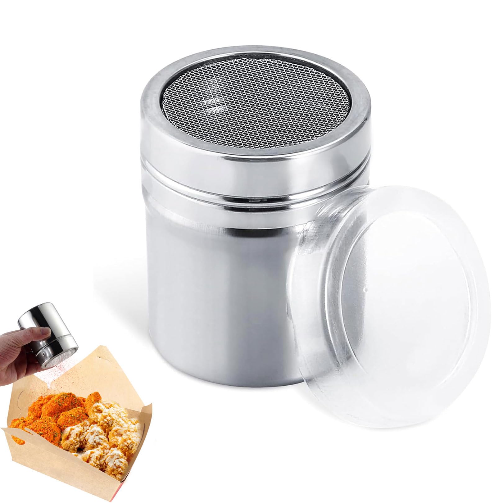 Icing Sugar Shaker,Chocolate Shaker for Cappuccino,Flour Shaker with Lid,Cocoa Spice Powder Shaker,Coffee Icing Sugar Shaker Duster,Stainless Steel Flour Dredger,for Kitchen Restaurant,Camping