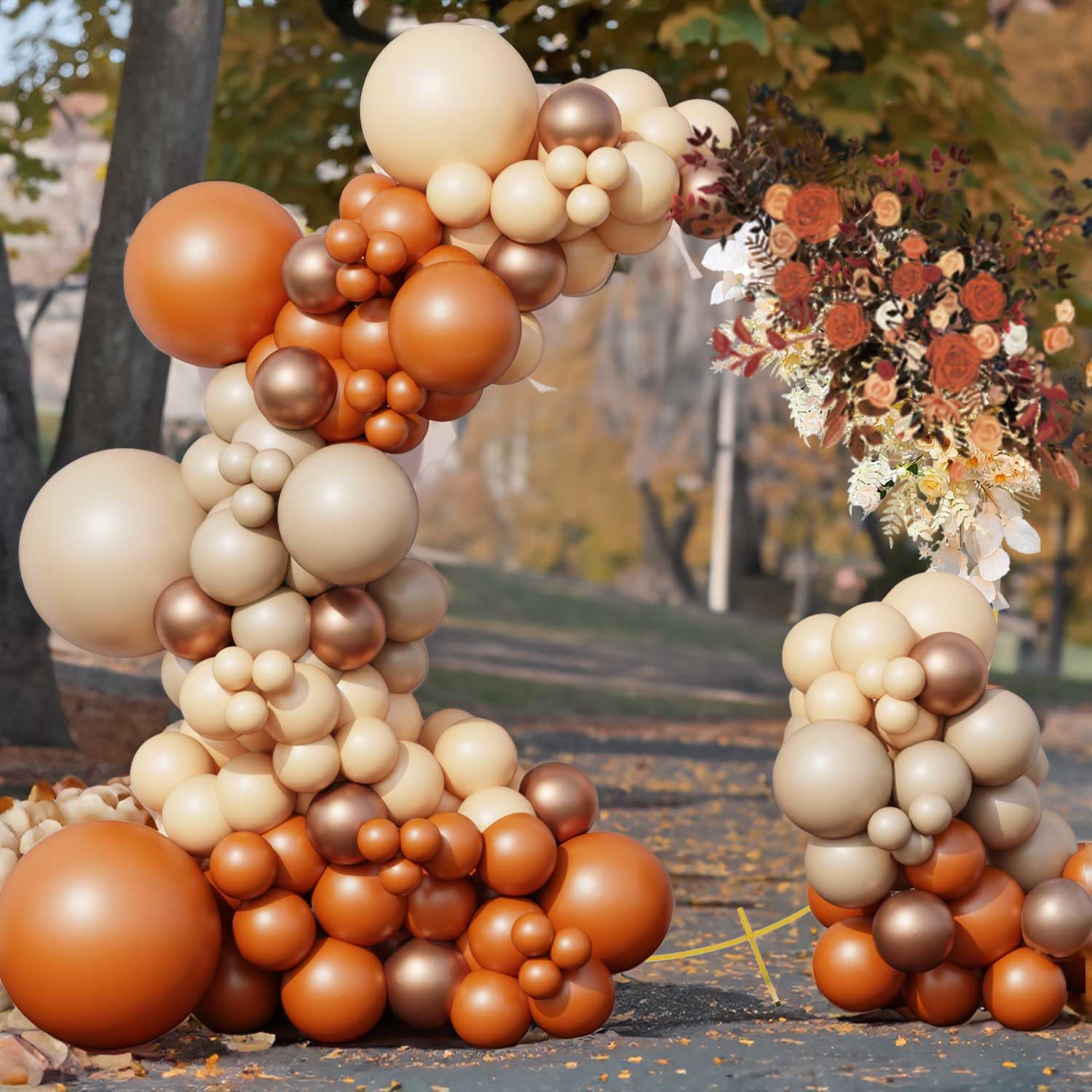 Photo 1 of Double Stuffed tan Terracotta Rustic Balloon Arch Boho Balloon Garland Kit Matte Burnt Orange Champagne Apricot Maroon Cream Rust Balloons Retro Birthday Pumpkin Fall Themed Baby Shower Decoration