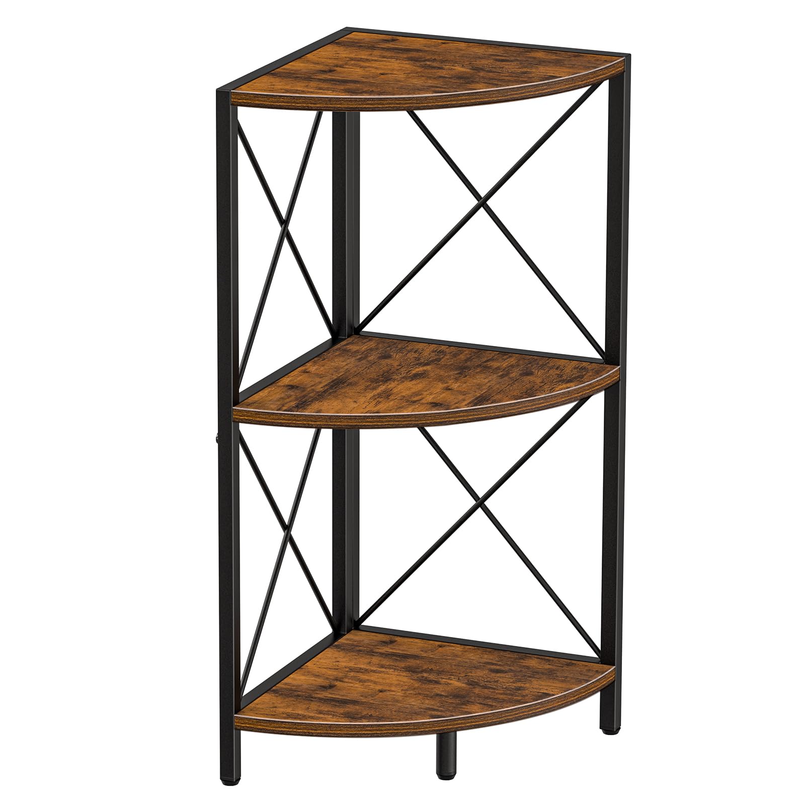 Photo 1 of Snughome Corner Shelf with Metal Frame, 3 Tier Rustic Corner Storage Organizer, Freestanding Corner Bookshelf Stand Display Rack for Kitchen, Living Room