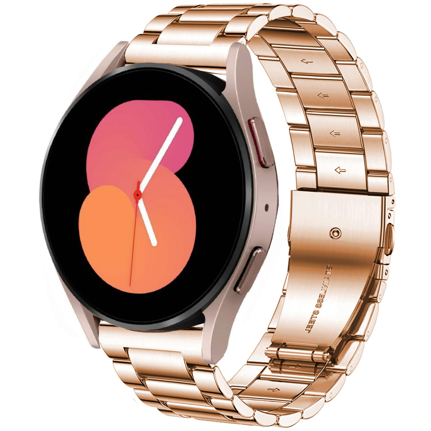 DEALELE Compatible with Samsung Galaxy Watch 6 / 6 Classic / 5 / 5 Pro / 4 / 4 Classic / 3 41mm / Active 2, 20mm Stainless Steel Metal Replacement Strap for Huawei GT2 42mm / GT3 42mm, Rosegold