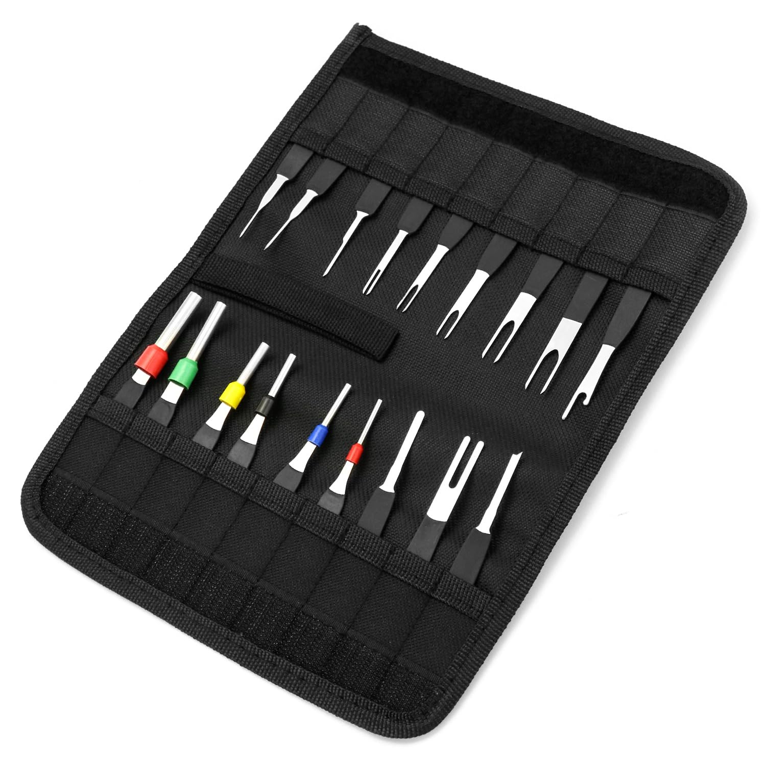 QWORK® 18 PCS Car Terminal Removal Tool Kit, High Hardness Terminal Ejector Pin Extractor Tool Kit for Most Connector Terminal for Cars and Household Appliances