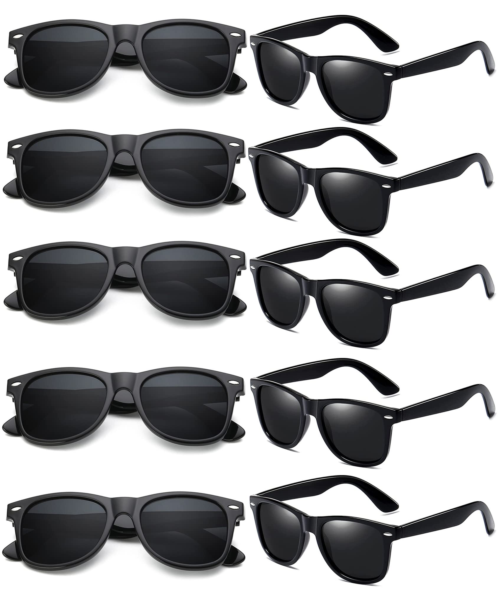 FSMILING 10 Pack 80s Party Sunglasses Bulk Pack Black Sunglasses Multipack Party Favors Black Glasses