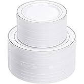 NOCCUR 200PCS Silver Plastic Plates Disposable for 100 Guests - Include 100 Dinner / 100 Dessert Plates Heavy Duty - Ideal for Party/Wedding/New Year