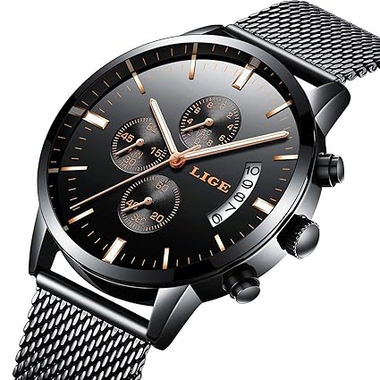 ALPS Watch Men Casual Stylish Stainless Steel with Milanese Mesh Band, Waterproof Black Multifunctional For