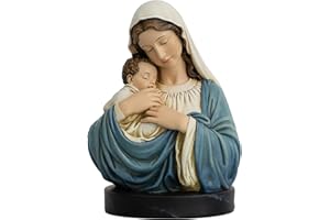 Grace4Joy Madonna and Child Decorative Statue, Hand-Painted Mary with Baby Jesus Bust Sculpture Catholic Home Decor