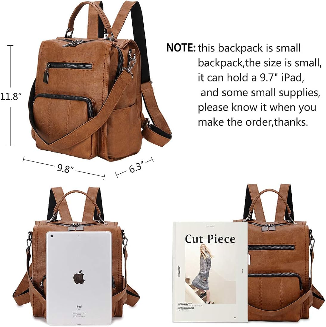Women Backpack,Small PU Leather Backpack Fashion Ladies Backpacks Rucksack 3 Way Casual Schoolbags Brown(Size:S) - Image 3