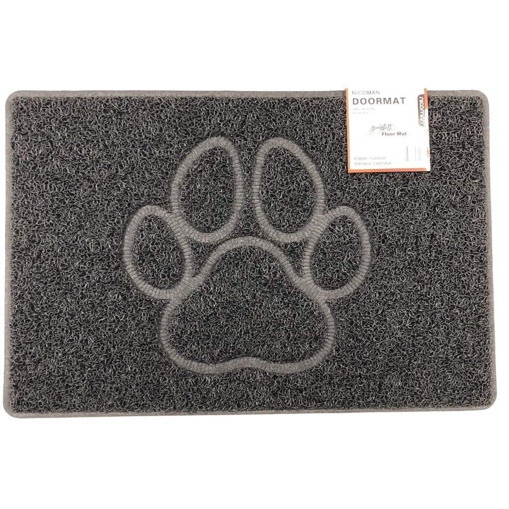 Nicoman Paw Embossed Shape Outdoor Only Dirt-Trapper Door Mat Washable Barrier Heavy Duty Doormat - (Drainage Open-Back, Medium, Black, 75 x 44cm)