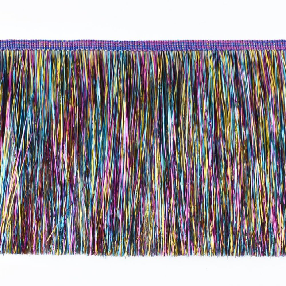 Yalulu 10 Meters Sequins Fringe Trim, Tinsel Fringe Trim, Metallic Lace Tassel Fringe Trimming for DIY Clothing Latin Decoration (Multicolour)