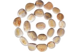 Barelove 12pcs DIY Rocks for Engraved Polished Painting River Stones 12 Different Words, Inspirational Stones Flat River Rocks for Arts, Crafts, Aquarium Plants Decoration (White-Gold Words)