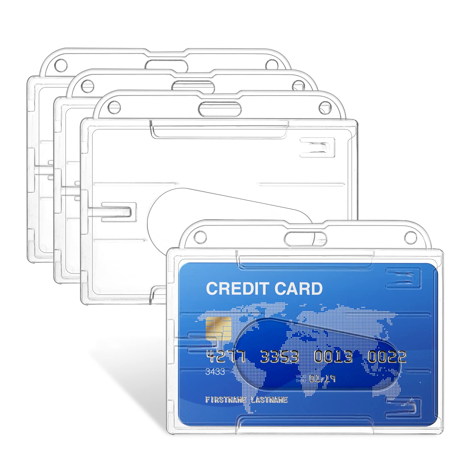 Vicloon Horizontal Card Holder, 4pcs Hard Plastic ID Credit Card, Clear Badge Holders ID Card Badge Holder for Office School IDs Credit Cards Driver’s Licenses and Passes