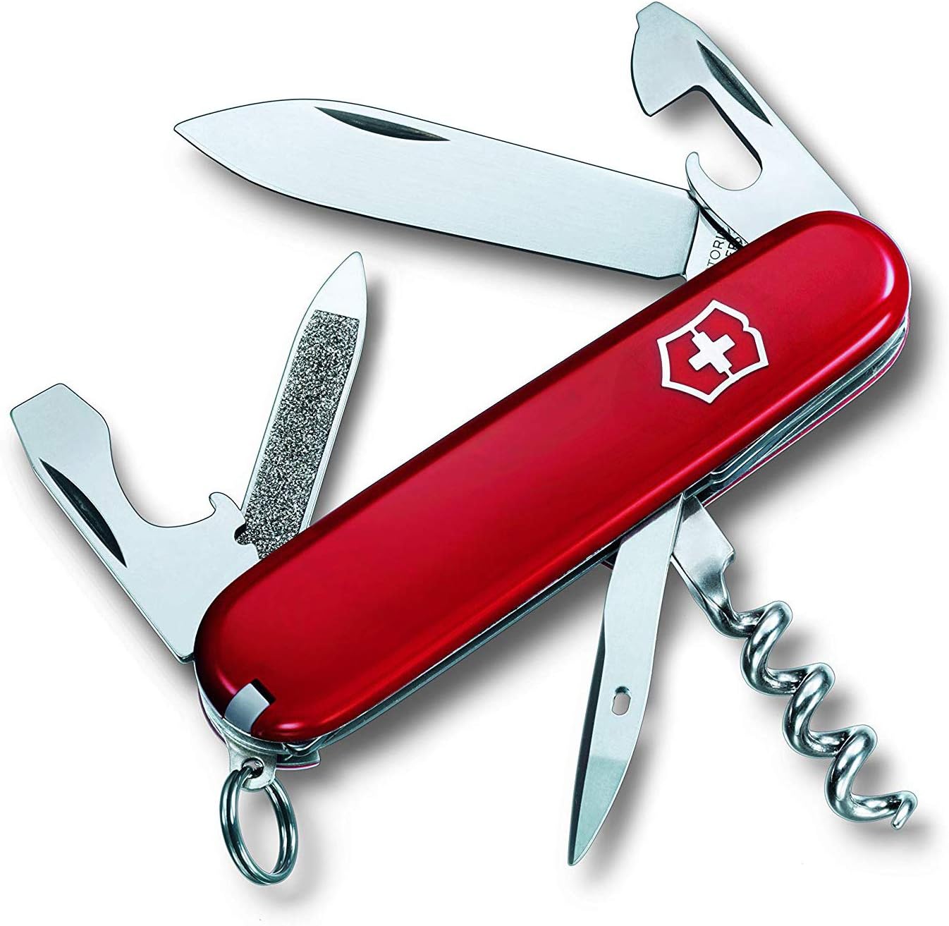 Victorinox Sportsman Swiss Army Knife, Medium, Multi Tool, Camping Knife, 13 Functions, Large Blade, Bottle Opener, Red