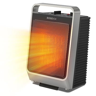 ROSEKM Space Heaters for Indoor Use, 1500W Portable Electric Heater with Thermostat, Ceramic Heater for Room Bedroom Office Under Desk with 3 Heating Levels, Safe Tip-Over Protection (Silver)