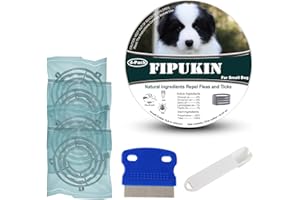 FIPUKIN Natural Ingredients Flea Repellent Collar for Small Dogs, Safe and Effective Flea and Tick Repellent, Waterproof, 8 Months Protection Each, Free Comb and Tick Removal Tool, 13.8 Inches, 4-Pack