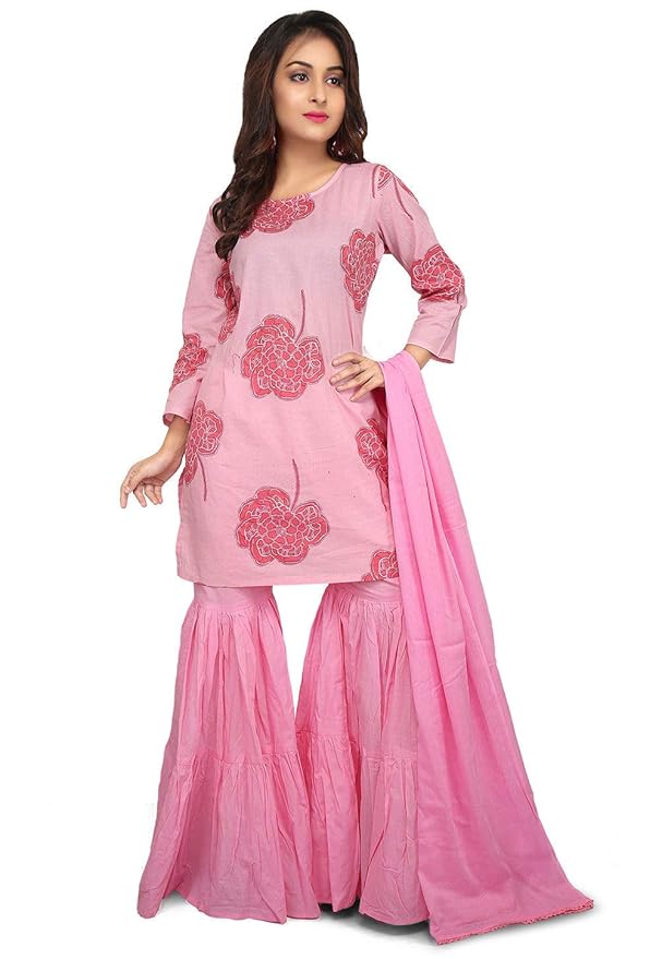 Buy Printed Cotton Sharara Suit in Pink at Amazon.in