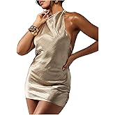 SweatyRocks Women's Metallic Backless Halter Dress Sleeveless Bodycon Club Party Mini Dresses