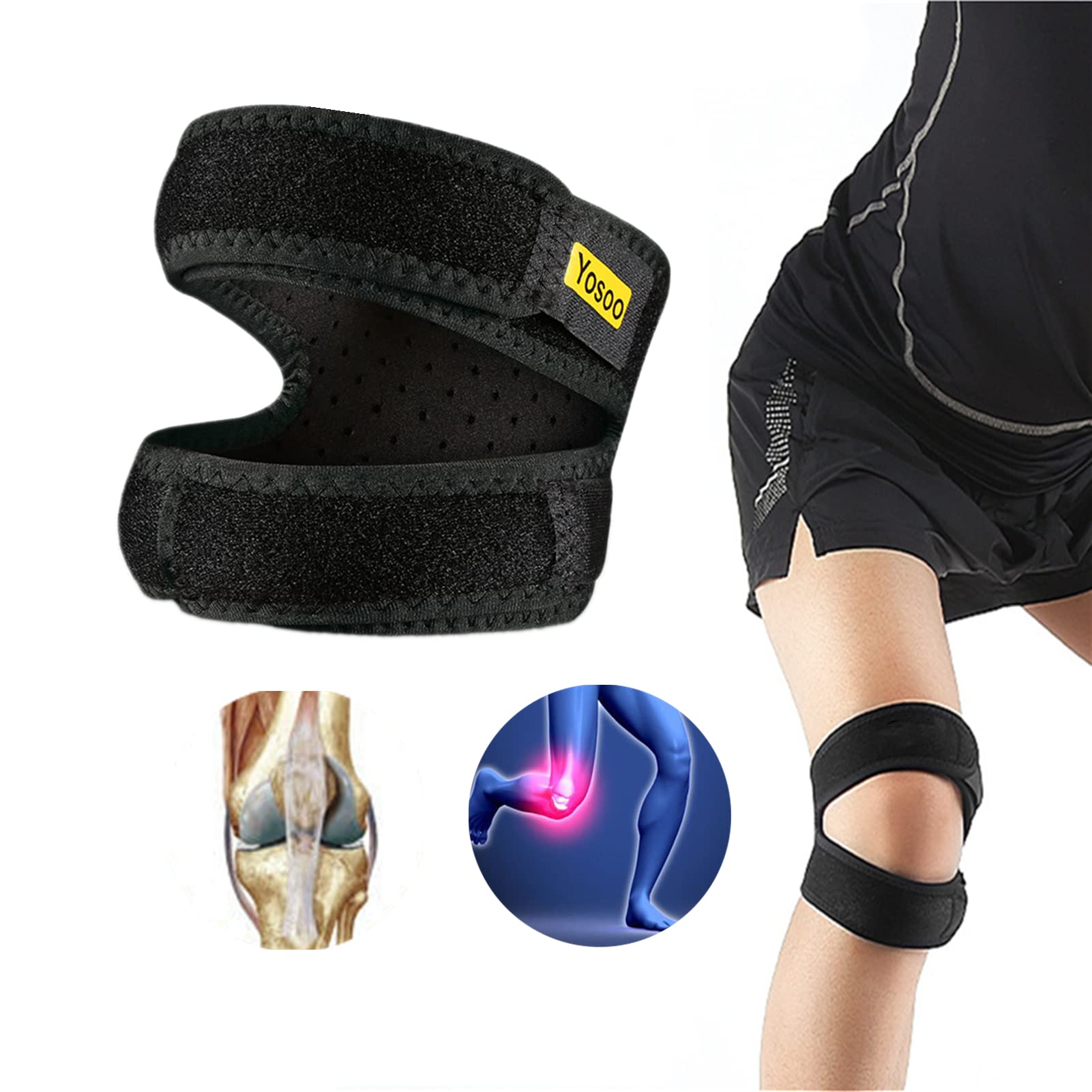 Yosoo Knee Brace, Knee Patella Strap Support for Runners and Jumpers, Adjustable Knee Band Brace for Running, Jumping,Basketball,Outdoor Sports or Knee Pain Relief (M)