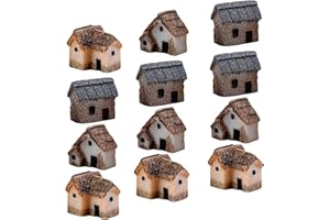 LIOOBO 12pcs Miniature Fairy Village Houses Garden Resin Ornaments for Bonsai Succulent Planting DIY Micro