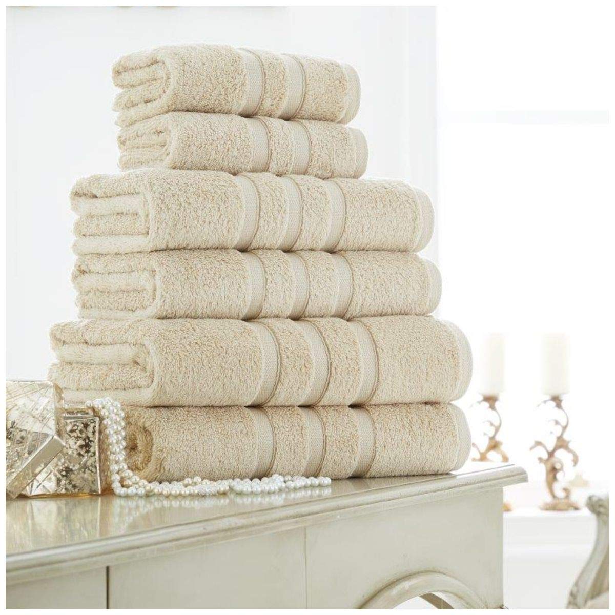 Gaveno Cavailia Luxury 4Pk Zero Twist Hand Set, 100% Cotton Soft & Cosy Super Absorbent Bathroom Towels, Natural