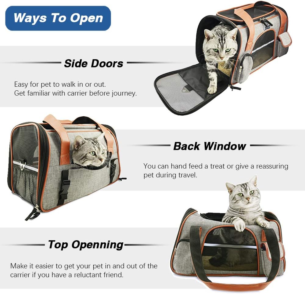 Purrpy Ventilative Cat Dog Carrier Airline Approved Soft Sided Pet Travel Bag Portable Car Seat Safe Carrier Deep Grey M : Pet Supplies