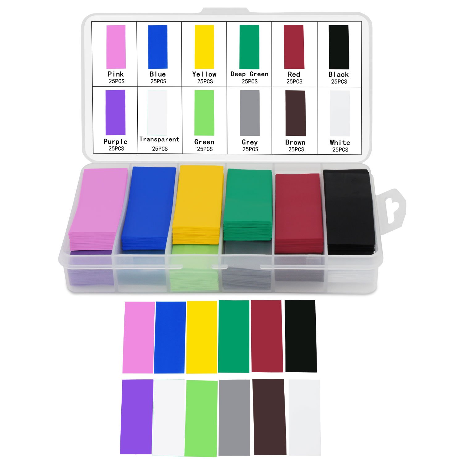 Aussel 29.5MM Width Flat PVC Heat Shrink Tubing Battery Wrap for 1x 18650 Battery 12 Colors 300PCS