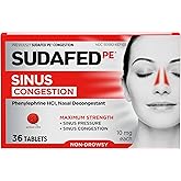 Sudafed PE Sinus Congestion Relief Tablets, 10 mg Phenylephrine HCI, 36 Ct | Maximum Strength, Non-Drowsy, Nasal Decongestant for Sinus Pressure &amp; Congestion due to Cold or Allergies