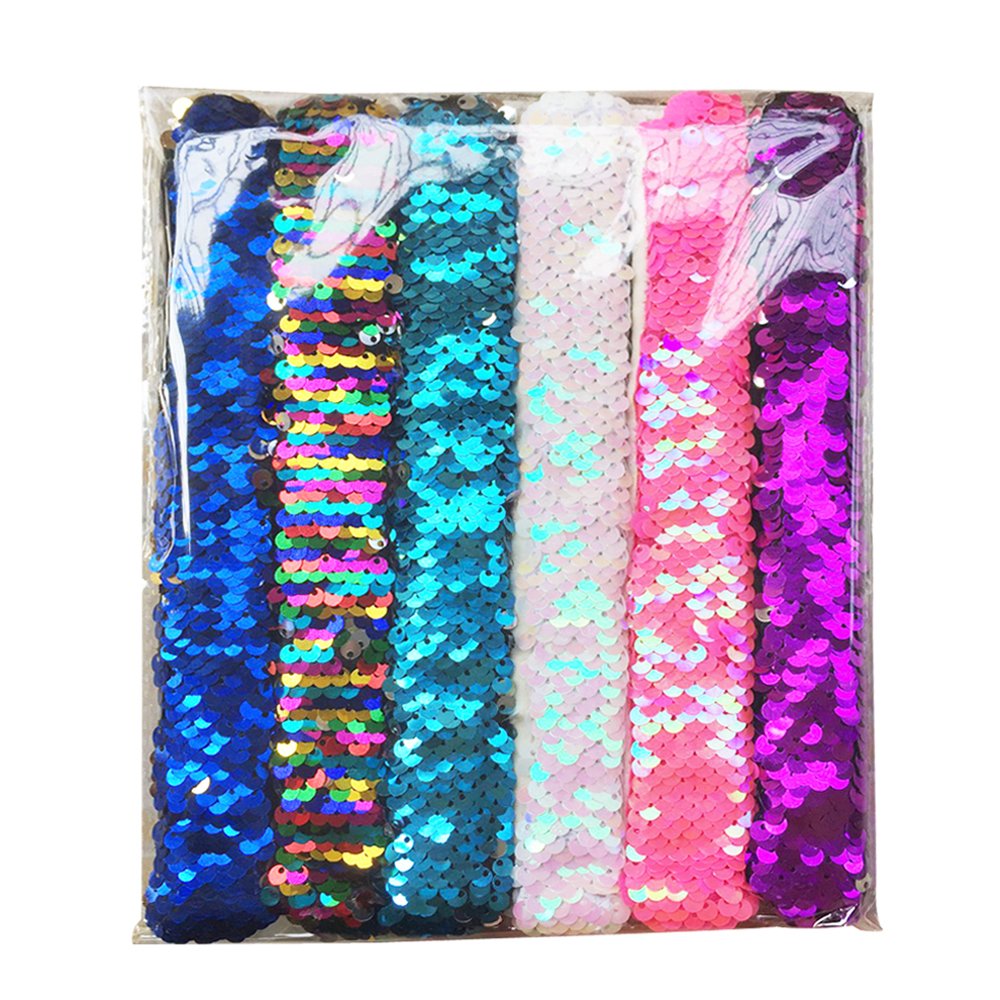 Hyfanda Magic Mermaid Slap Bracelet 12 Pack for Birthday Party Favors Christmas Gifts, Two-color Decorative Reversible Charm Sequins Flip Wristband Bracelet for Kids,Girls,Boys,Women (12PCS)