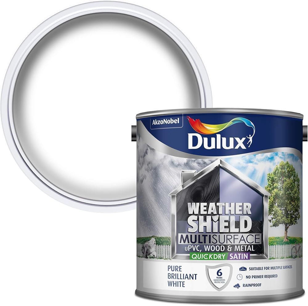 Dulux Weathershield Multi Surface Quick Dry Satin Paint Pure Brilliant White