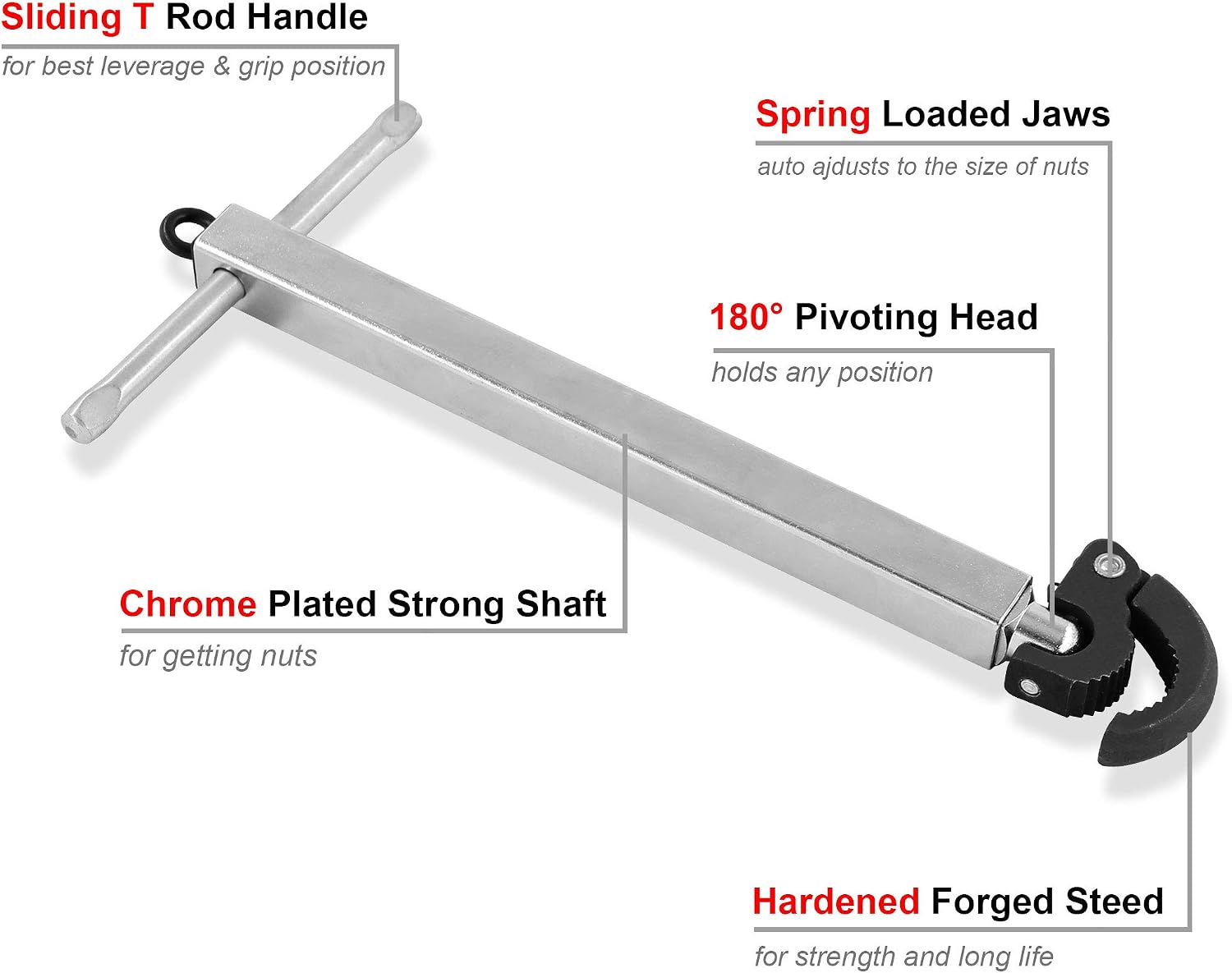 HAUTMEC Pro Telescoping Basin Wrench with 3/8" to 1-1/4" Jaw Capacity, 10" to 17" Extendable Handle - Image 3