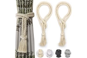 Yteseery 2 Pack Curtain Tiebacks Rope, Outdoor Curtain Tiebacks, Natural Cotton Curtain Ties, Village Rural Rustic Curtain Holdbacks, Farmhouse Nautical Curtain Tie Backs Holders for Drapes, Beige