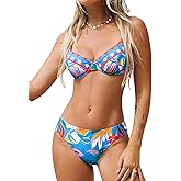 CUPSHE Women's Bikini Sets Two Piece Swimsuit V Wire Underwire Push Up Bathing Suit Mid Rise Back Hook Adjustable Straps